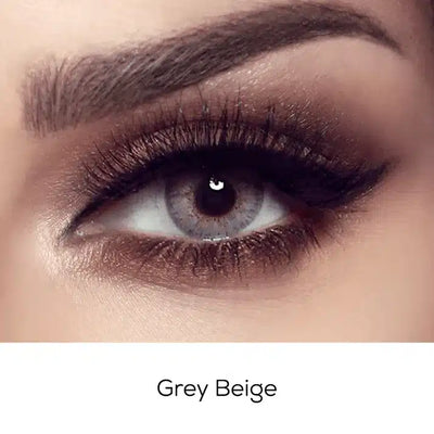Close-up of an eye wearing Bella Elite Grey Beige colour contact lens